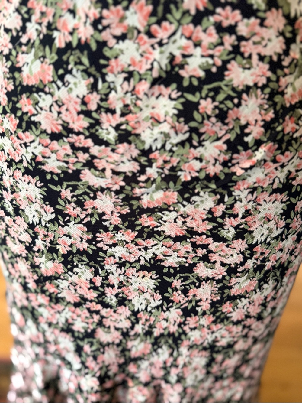 JM Collection Black Midi Skirt with Pink Floral Print and Ruffle Hem - Picture 2 of 8